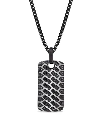 LuvMyJewelry Sterling Silver Black Diamond Fast Track Design Rhodium Plated Tire Tread Tag Chain