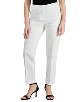 Anne Klein Petite Mid Rise Extended Tab Straight-Leg Pants