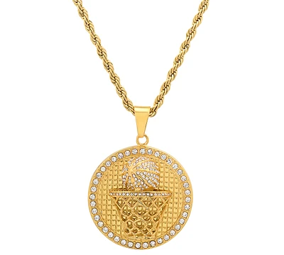 Steeltime Men's 18k Gold-Plated Stainless Steel Simulated Diamond Basketball 24" Pendant Necklace
