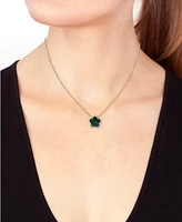 Effy Malachite & Diamond (1/6 ct. t.w.) Flower Halo 18" Pendant Necklace in 14k Gold