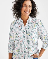 Style & Co Petite Printed Linen Blend Button-Up Shirt, Created for Macy's