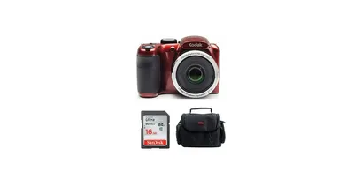 Kodak Pixpro AZ255 Astro Zoom 16MP Digital Camera (Red) with 32 Sd Card Bundle