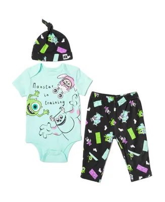 Disney Pixar Monsters Inc. Sully Boo Mike Boys Bodysuit Pants and Hat 3 Piece Outfit Infant