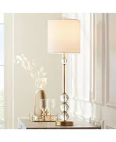 Halston Modern Art Deco Style Buffet Table Lamp 32 1/2" Tall Skinny Brass Gold Metal Crystal Ball Accent Off White Fabric Drum Shade Decor for Living