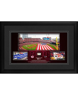 Cincinnati Reds Framed 10" x 18" Stadium Panoramic Collage with a Piece of Game-Used Baseball - Limited Edition of 500