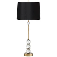 Modern Art Deco Style Buffet Table Lamp 32 1/2" Tall Skinny Brass Gold Metal Crystal Ball Accents Black Hardback Drum Shade Decor Living Room House Ho