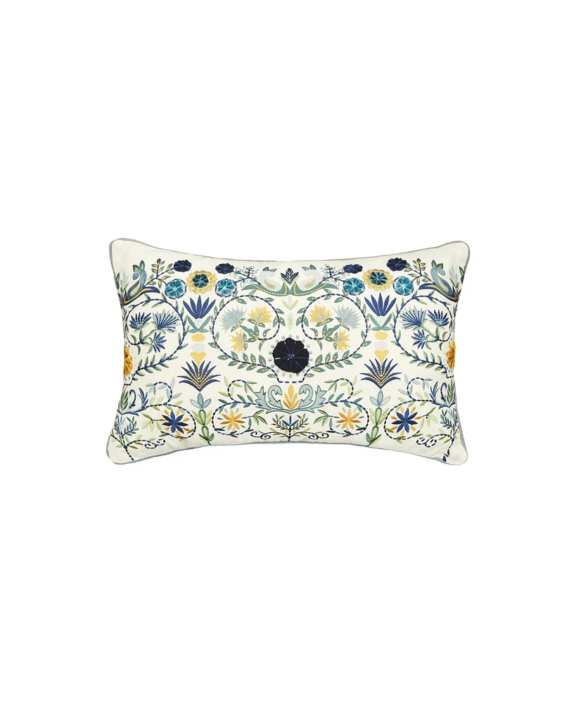 carol & frank Pippa Indigo Embroidered Pillow Multi 14" x 22" Rectangle Soft Woven Pillow For Couch Sofa Bed Chair Cotton