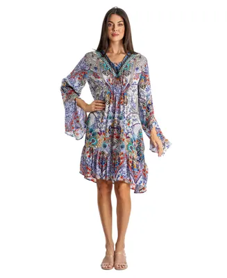La Moda Clothing Women's Short long bell sleeves dress