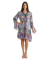 La Moda Clothing Women's Short long bell sleeves dress