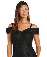 R & M Richards Off-The-Shoulder Lace Gown