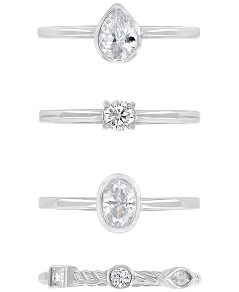 4-Pc. Set Cubic Zirconia Mixed-Cut Bezel & Claw Stack Rings