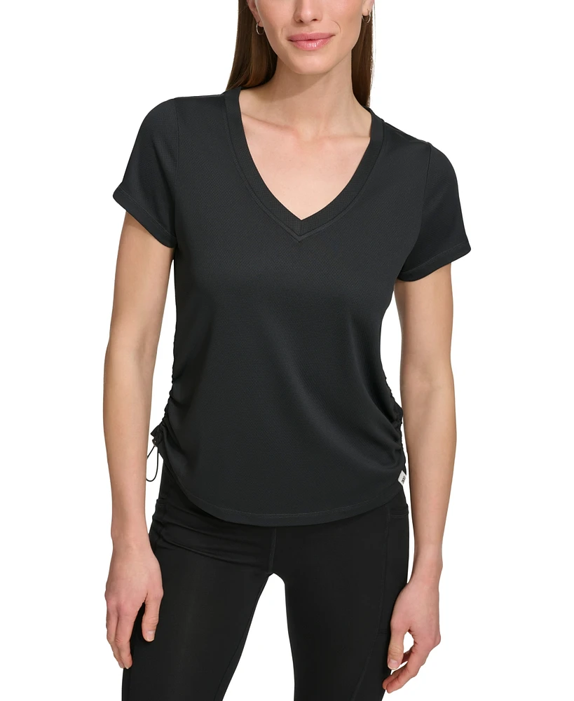 Dkny Sport Women's Solid V-Neck Short-Sleeve Tech Top