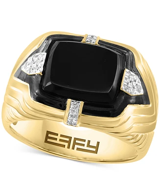 Effy Men's Onyx & Diamond (1/10 ct. t.w.) Ring in Gold-Plated Sterling Silver