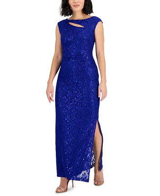 Connected Petite Sleeveless Embellished Lace Gown