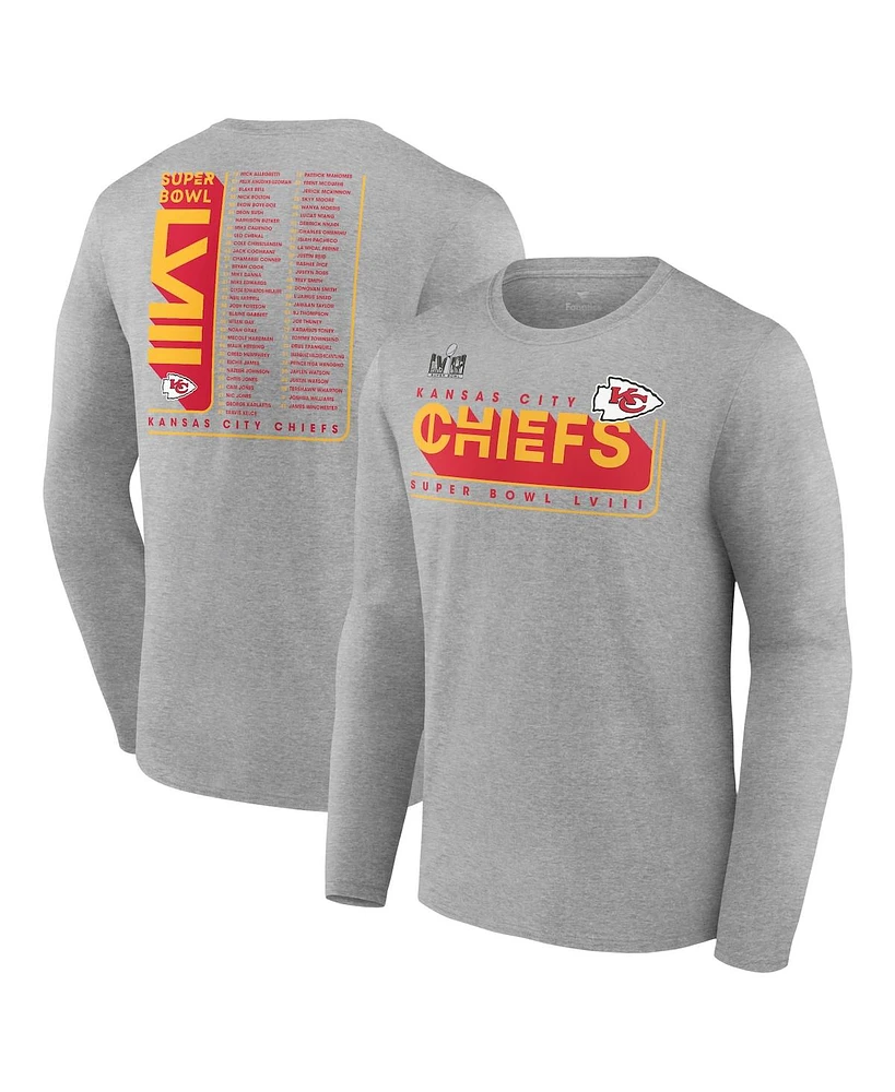 Men's Fanatics Heather Charcoal Kansas City Chiefs Super Bowl Lviii Roster Long Sleeve T-shirt