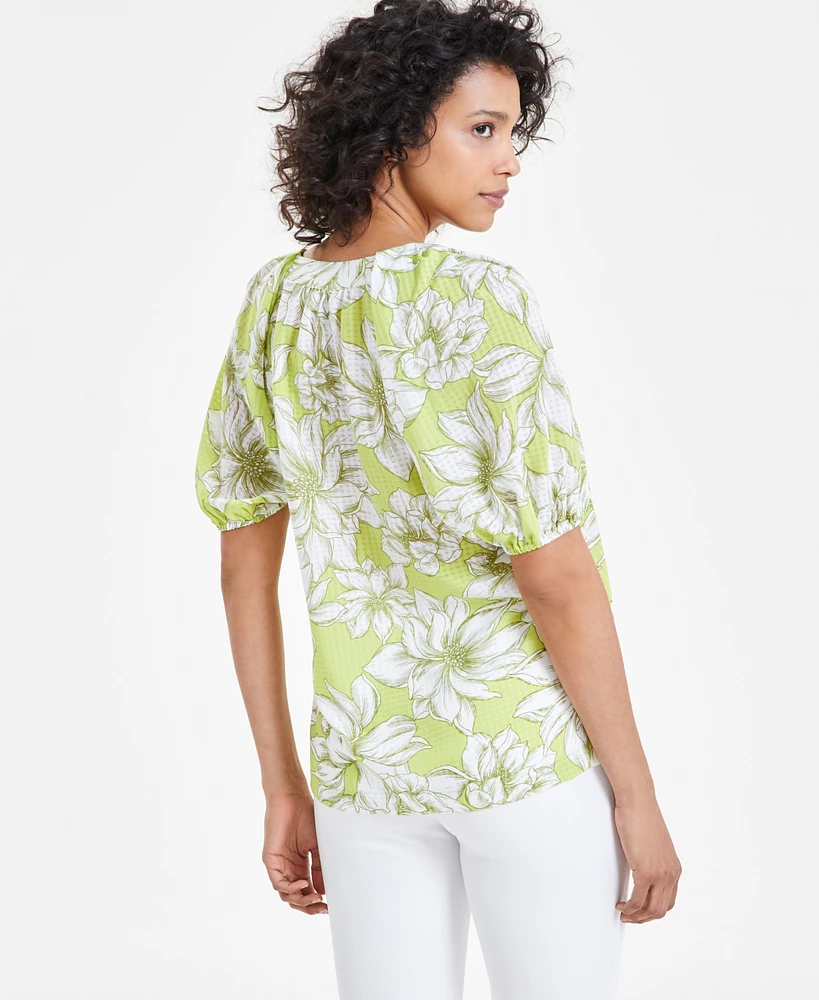 Anne Klein Women's Floral-Print Puff-Sleeve Blouse