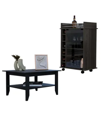 Simplie Fun Cabrillo 4-Shelf 2-Piece Living Room Set, Coffee Table And Bar Cabinet Black And Espresso