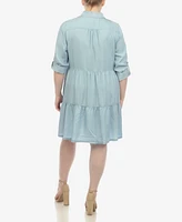 White Mark Plus Long Sleeve Tiered Midi Shirt Dress