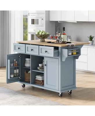 Simplie Fun Blue Kitchen Cart with Drop-Leaf Countertop and Storage