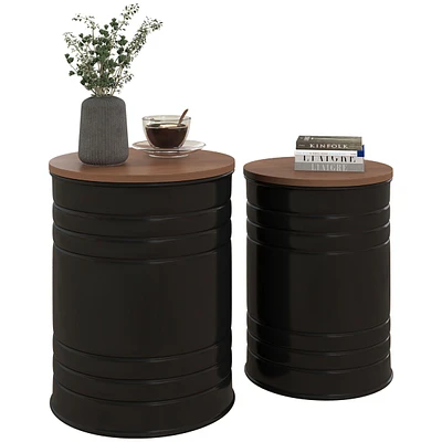 Homcom Nesting Storage Ottomans Set of 2 with Lids, Hidden Space