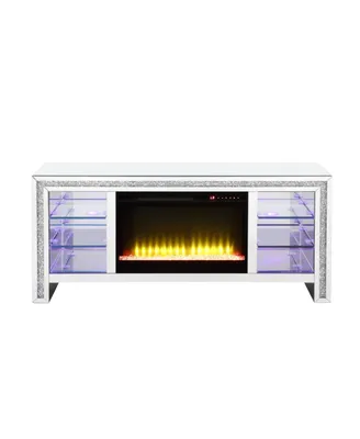 Simplie Fun Noralie Tv Stand with Fireplace & Led Mirrored & Faux Diamonds