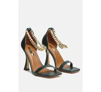 venusta metallic chain detail spool heel sandals
