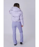 Women's Purple Houndstooth Chic Puffer Jacket