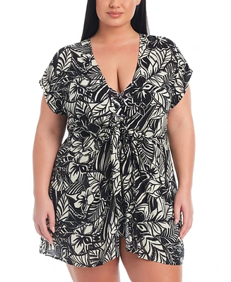 Bleu by Rod Beattie Plus Ciao Bella Tie-Front Caftan Cover-Up