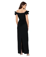 Xscape Petite Ruffled Ruched Off-The-Shoulder Gown