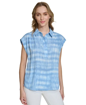 Calvin Klein Women's Short-Sleeve Printed Button Front Shirt