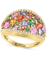 Effy Multi-Gemstone (3-1/6 ct. t.w.) & Diamond (1/4 ct. t.w.) Mixed Cut Cluster Ring in 14k Gold