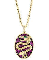 Effy Men's Ruby (1 ct. t.w.), Tsavorite Accent, & Diamond Accent Dragon Oval Disc 22" Pendant Necklace in Gold-Plated Silver