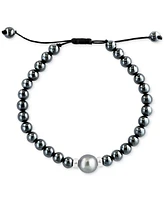 Effy Men's Black Tahitian Pearl (10mm) & Hematite Bead Bolo Bracelet in Sterling Silver