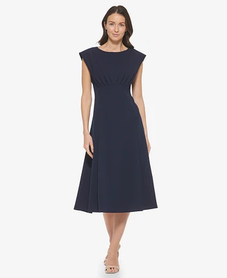 Calvin Klein Women's Boat-Neck Cap-Sleeve A-Line Dress