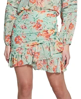 Guess Women's Vanessa Floral Ruched Ruffled Mini Skirt