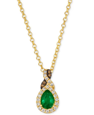 Le Vian Costa Smeralda Emeralds (1/2 ct. t.w.) & Diamond (1/5 ct. t.w.) Pear Halo 19" Pendant Necklace in 14k Gold