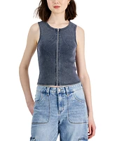 Madden Girl Juniors' Zip-Front Mineral Washed Tank