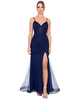 Blondie Nites Juniors' Ruched Sweetheart-Neck Corset Gown