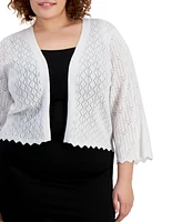 Robbie Bee Plus Pointelle Knit 3/4-Sleeve Open-Front Shrug