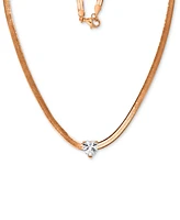 Lab-Grown White Sapphire Heart Solitaire 18" Collar Necklace (1-1/20 ct. t.w.) in 14k Rose Gold-Plated Sterling Silver