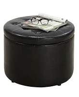 Convenience Concepts 22" Faux Leather Round Shoe Storage Ottoman