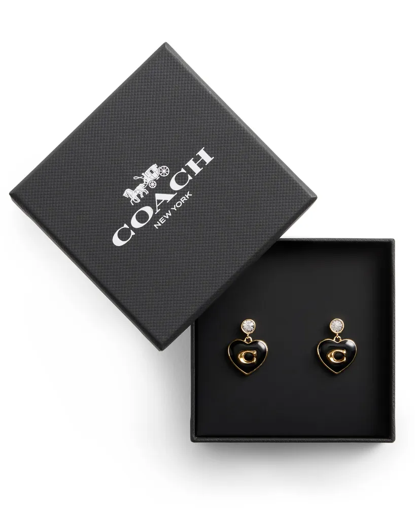 Coach Faux Stone Signature Heart Drop Boxed Earrings