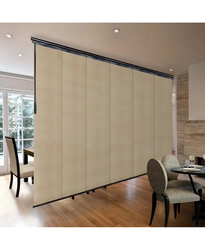 Rod Desyne Dunmore Cream Blind 6-Panel Single Rail Panel Track Extendable 70"-130"W x 94"H, width 23.5"