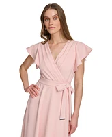 Dkny Women's Flutter-Sleeve Tie-Waist Faux-Wrap Dress