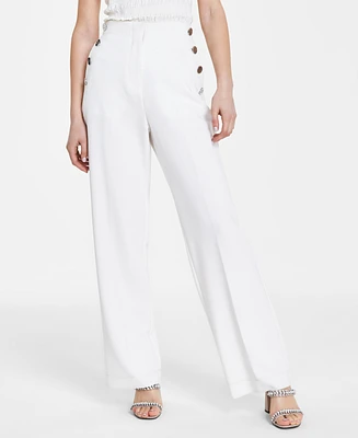 Karl Lagerfeld Paris Women's Button-Trim Wide-Leg Pants