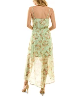 As U Wish Juniors' Floral-Print High-Low Chiffon Dress