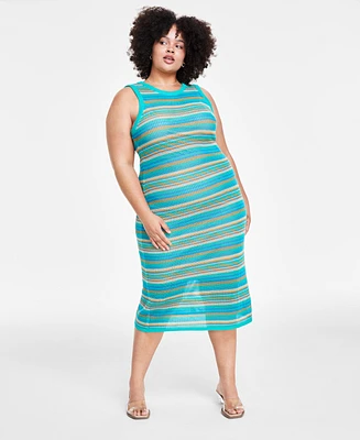 Bar Iii Trendy Plus Sleeveless Crochet Midi Dress, Created for Macy's