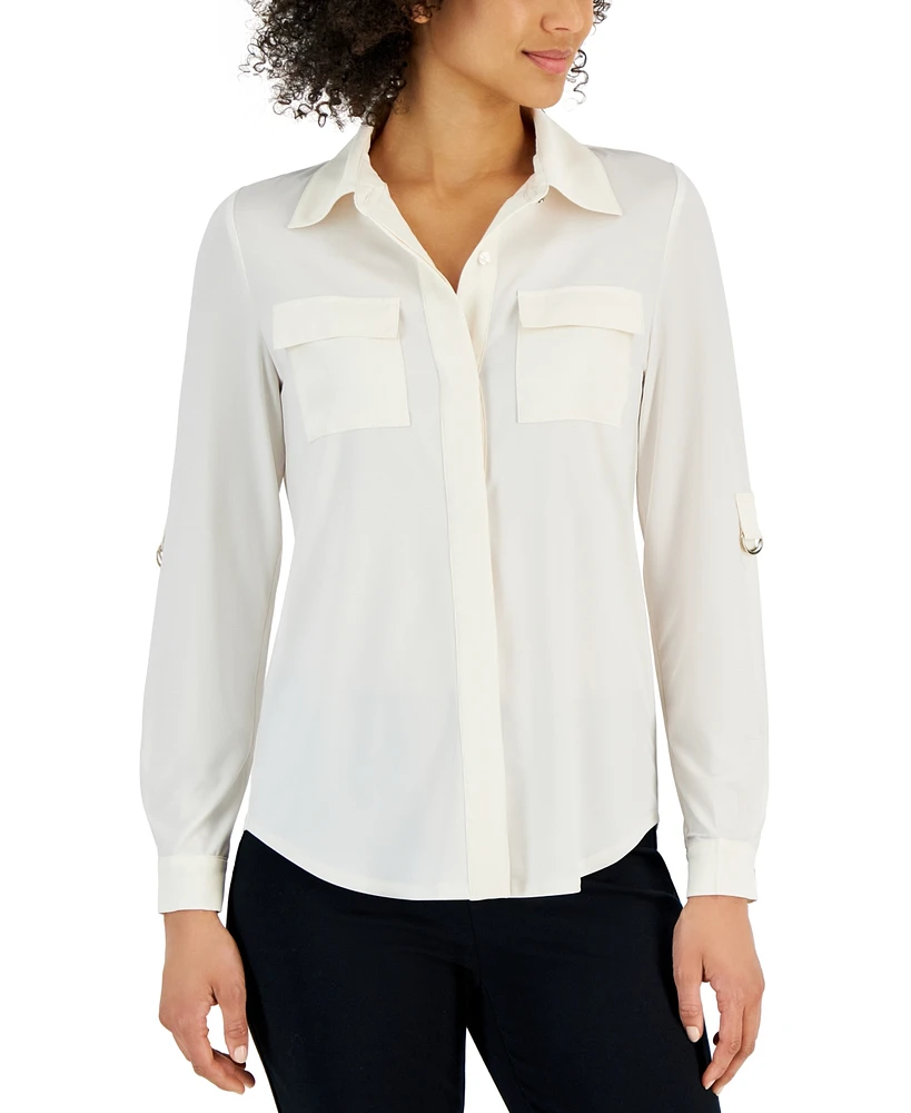 Anne Klein Women's Convertible-Sleeve Utility Shirt