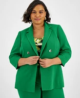 Bar Iii Plus Faux Double-Breasted Ruched-Sleeve Blazer, Created for Macy's