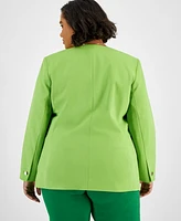 Bar Iii Plus Bi-Stretch Collarless One-Button Blazer, Created for Macy's